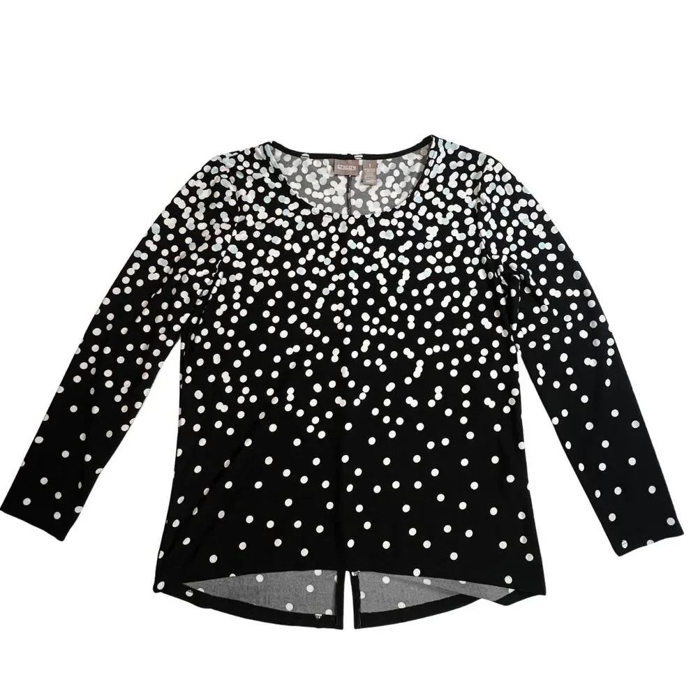 Chico Blouse Sz 1 Black Long Sleeve White Polkadots Preppy Casual Workwear Top - Picture 5 of 10